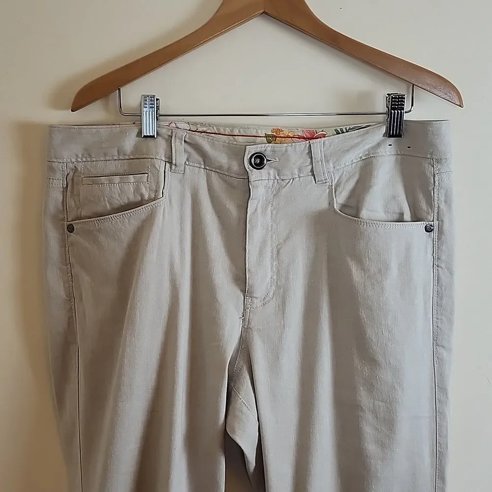 Tommy Bahama Men's Beige Casual Linen Flat Front Pants, 35